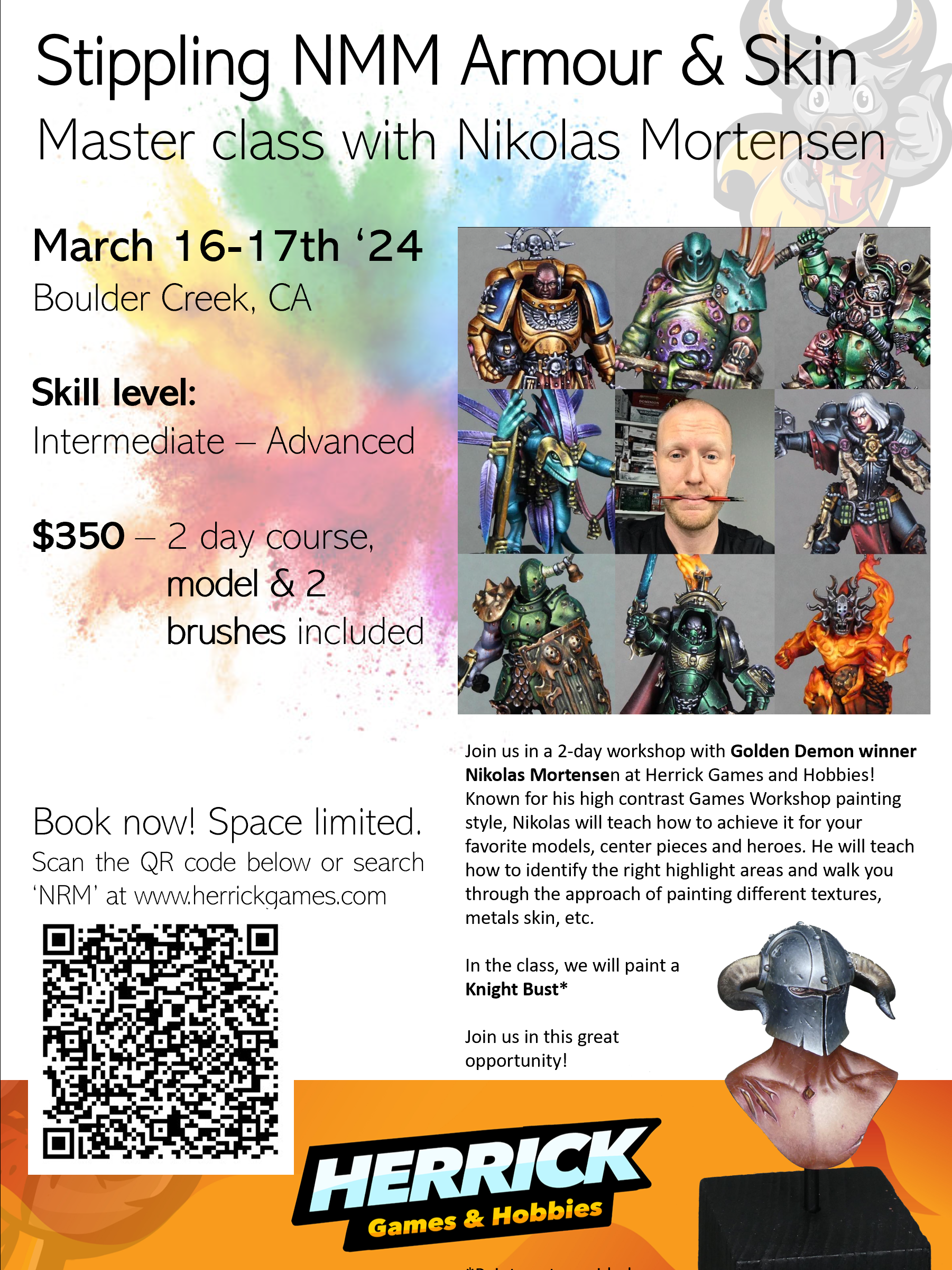 Hobby Masterclass: Nikolas Mortensen (NRM) Stippling NMM Armour & Skin Hobby Masterclass - March 16th and 17th, 2024