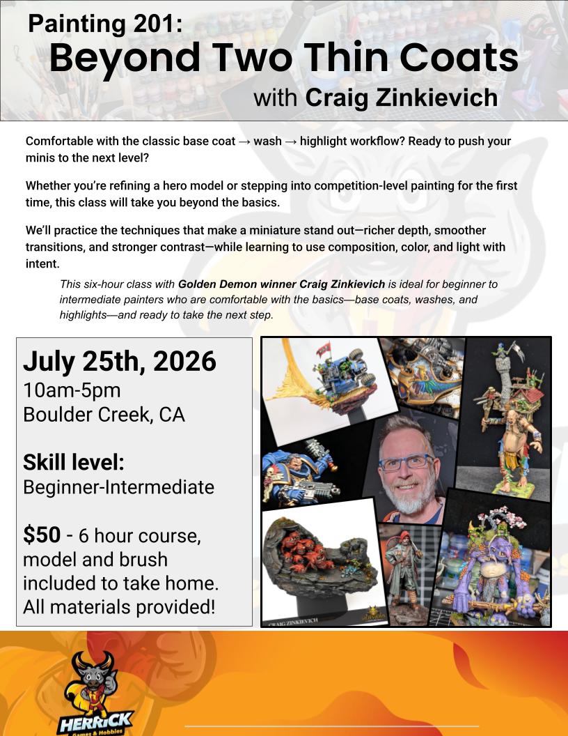 Hobby Masterclass: Painting 201: Beyond Two Thin Coats with Craig Zinkievich July 25th, 2026