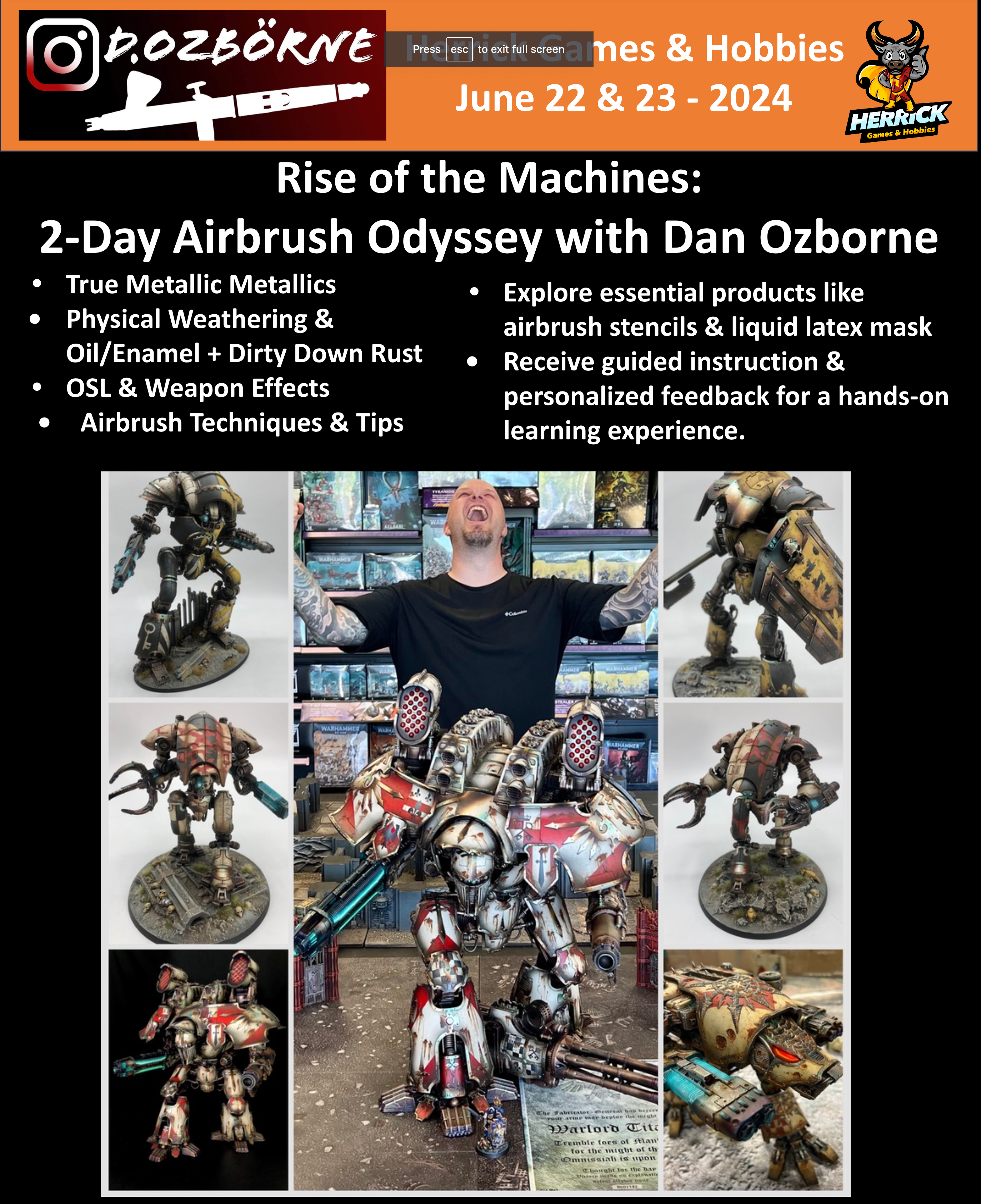 Hobby Masterclass: Dan Ozbörne 2-Day Airbrush Knight Titan Class - June 22nd & 23rd, 2024