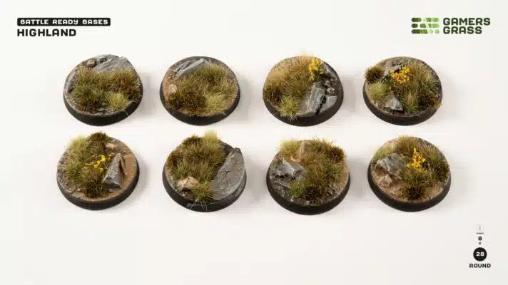 Gamers Grass: Battle Ready Bases - Highland - Round 28mm (x8)