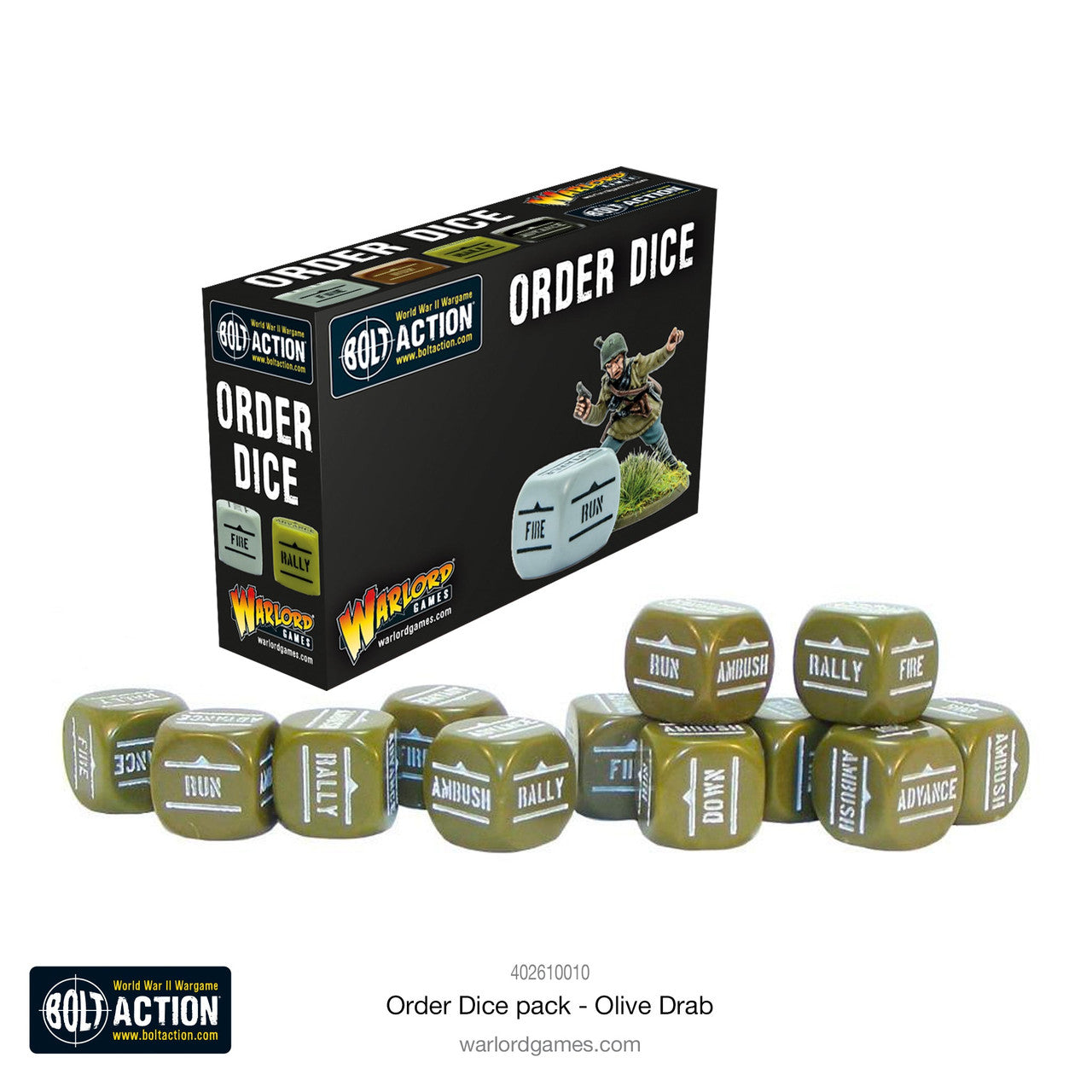Warlord Games: Bolt Action Orders Dice - Olive Drab (12)